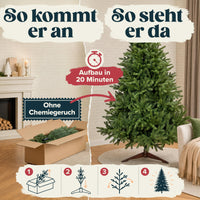 Weihnachtsbaum künstlich 220 cm, 100 % PE Spritzguss, mit Holzständer und Aufbewahrungstasche